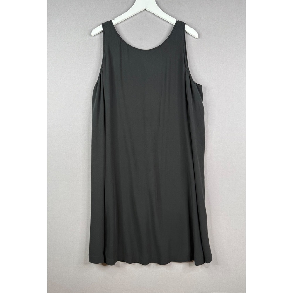 Eileen Fisher Silk Georgette Dress Women L Black Scoop Neck Sleeveless Luxury